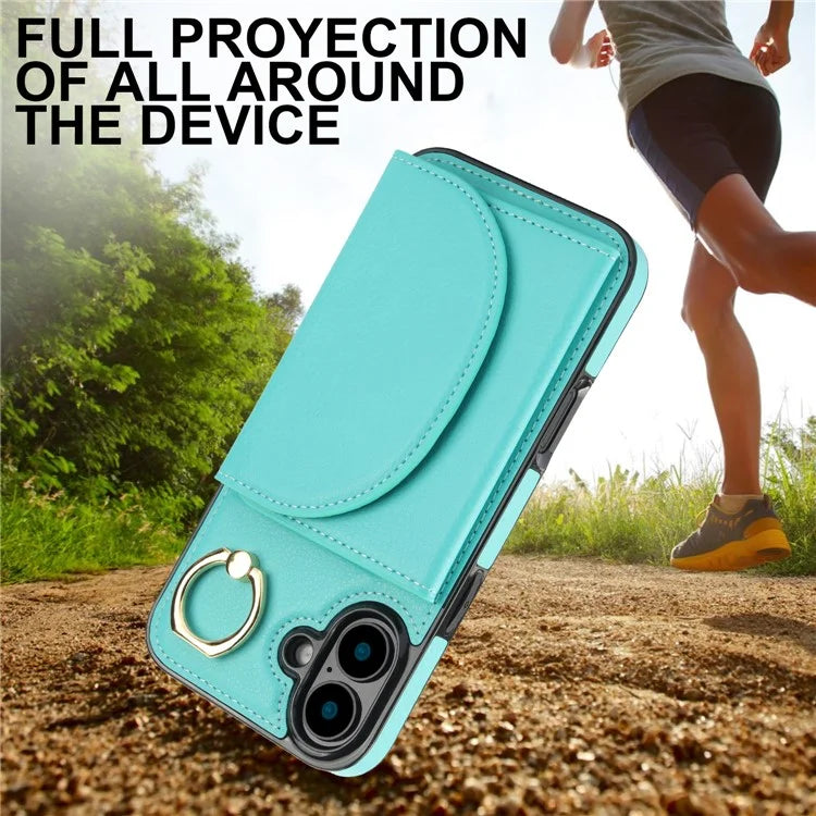 For iPhone 16 Plus Case RFID Blocking Wallet Kickstand Leather + TPU Phone Cover
