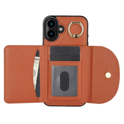 For iPhone 16 Plus Case RFID Blocking Wallet Kickstand Leather + TPU Phone Cover