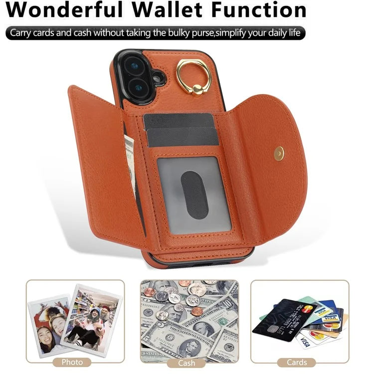 For iPhone 16 Plus Case RFID Blocking Wallet Kickstand Leather + TPU Phone Cover