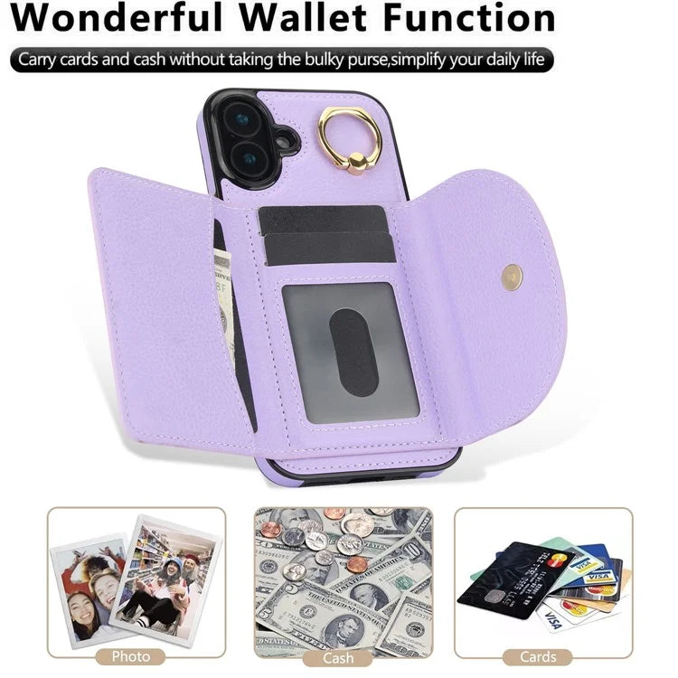 For iPhone 16 Plus Case RFID Blocking Wallet Kickstand Leather + TPU Phone Cover