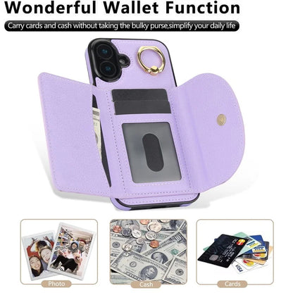 For iPhone 16 Plus Case RFID Blocking Wallet Kickstand Leather + TPU Phone Cover