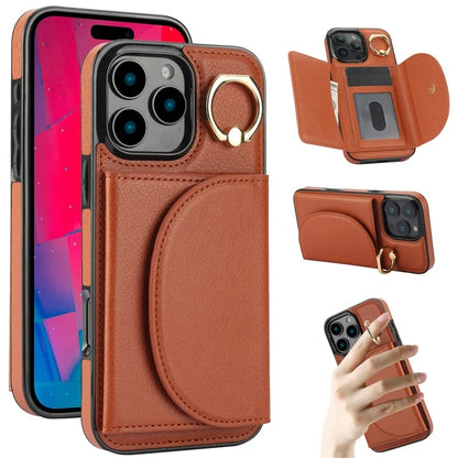 For iPhone 16 Pro Case RFID Blocking Wallet Kickstand Leather + TPU Phone Cover