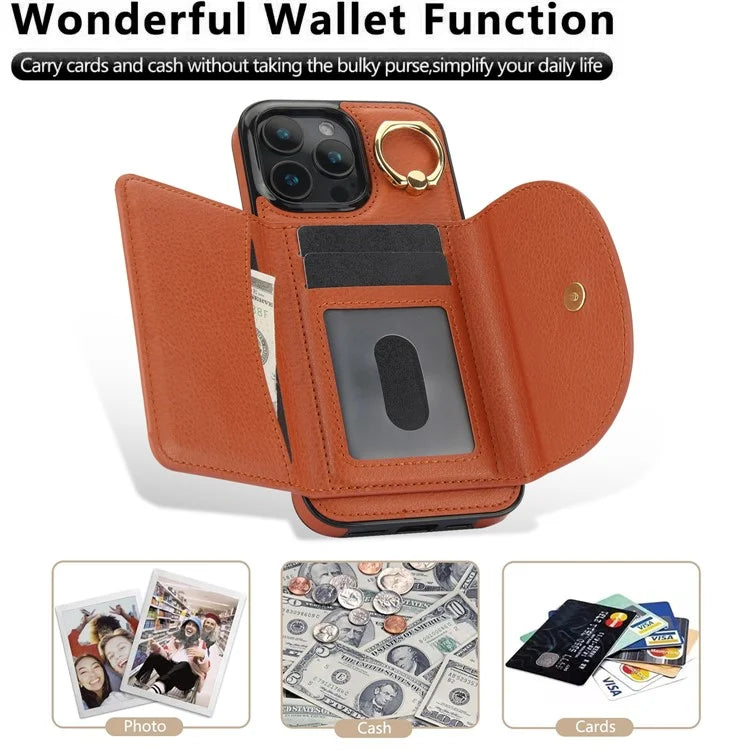 For iPhone 16 Pro Case RFID Blocking Wallet Kickstand Leather + TPU Phone Cover