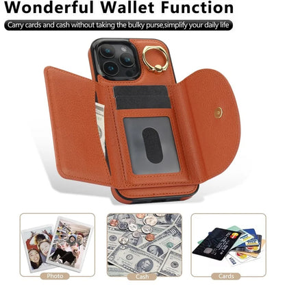 For iPhone 16 Pro Case RFID Blocking Wallet Kickstand Leather + TPU Phone Cover