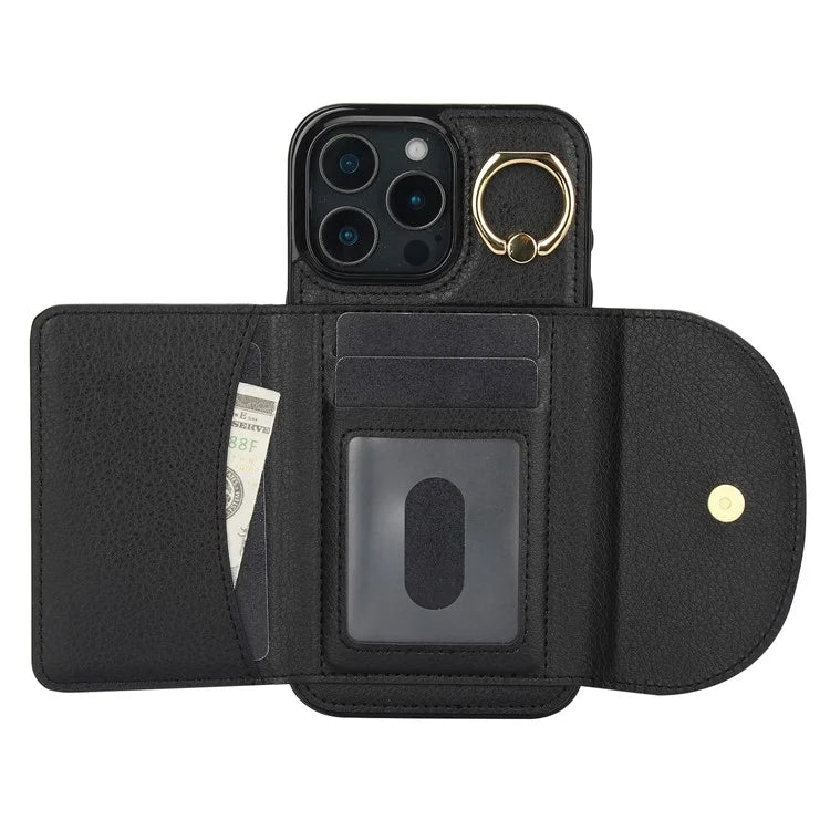 For iPhone 16 Pro Case RFID Blocking Wallet Kickstand Leather + TPU Phone Cover