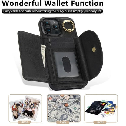 For iPhone 16 Pro Case RFID Blocking Wallet Kickstand Leather + TPU Phone Cover