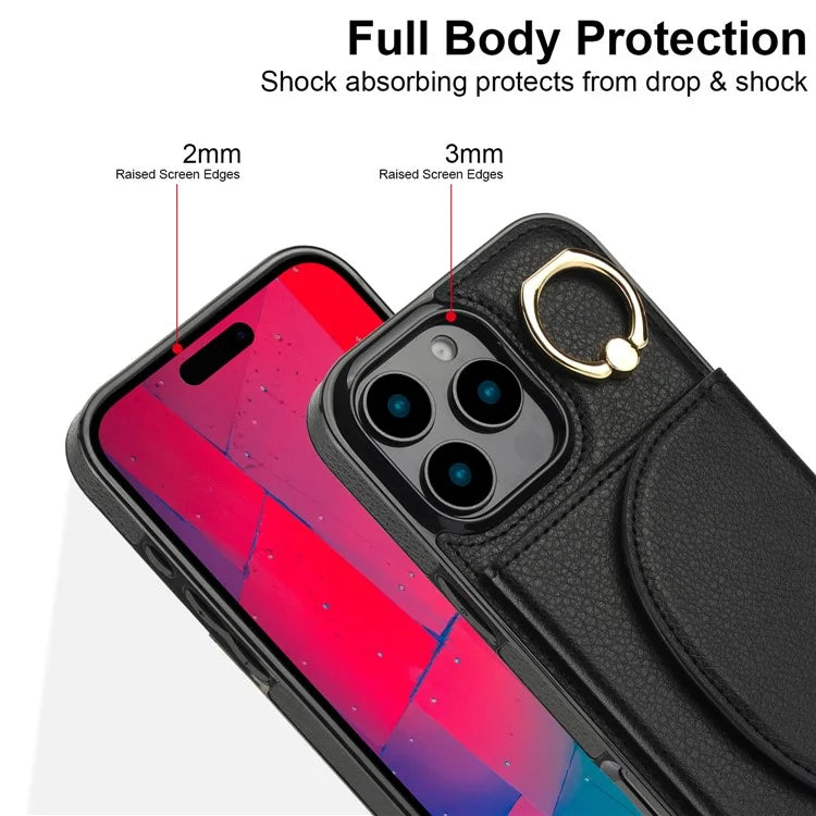 For iPhone 16 Pro Case RFID Blocking Wallet Kickstand Leather + TPU Phone Cover