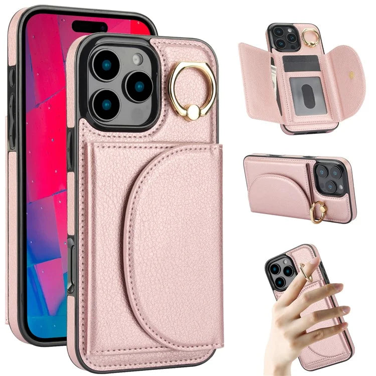 For iPhone 16 Pro Case RFID Blocking Wallet Kickstand Leather + TPU Phone Cover