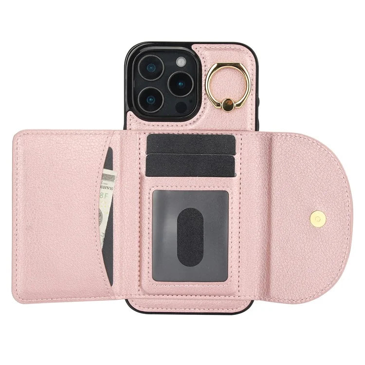 For iPhone 16 Pro Case RFID Blocking Wallet Kickstand Leather + TPU Phone Cover