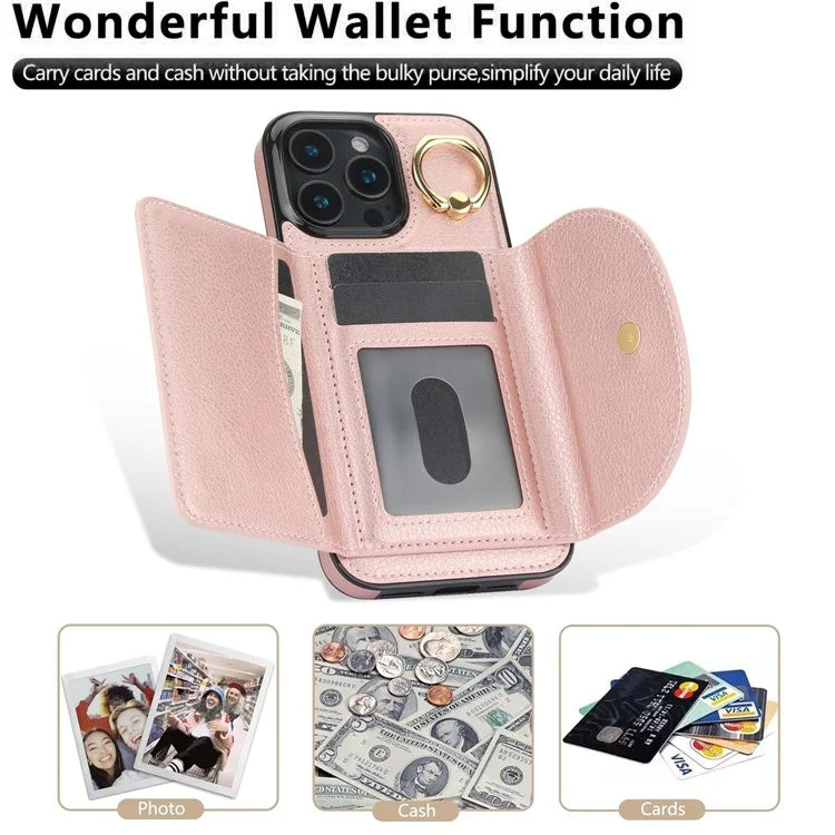For iPhone 16 Pro Case RFID Blocking Wallet Kickstand Leather + TPU Phone Cover