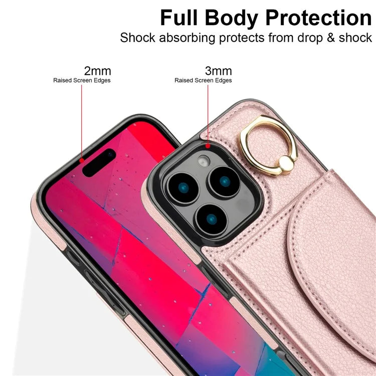 For iPhone 16 Pro Case RFID Blocking Wallet Kickstand Leather + TPU Phone Cover