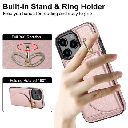 For iPhone 16 Pro Case RFID Blocking Wallet Kickstand Leather + TPU Phone Cover