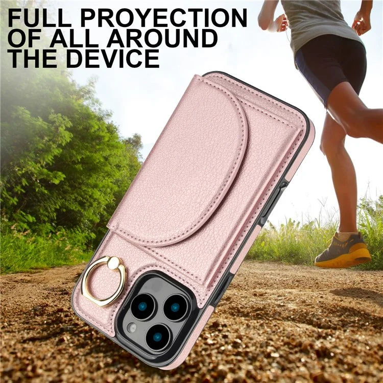 For iPhone 16 Pro Case RFID Blocking Wallet Kickstand Leather + TPU Phone Cover