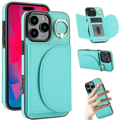 For iPhone 16 Pro Case RFID Blocking Wallet Kickstand Leather + TPU Phone Cover
