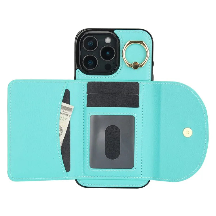 For iPhone 16 Pro Case RFID Blocking Wallet Kickstand Leather + TPU Phone Cover