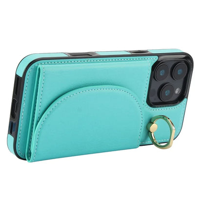 For iPhone 16 Pro Case RFID Blocking Wallet Kickstand Leather + TPU Phone Cover