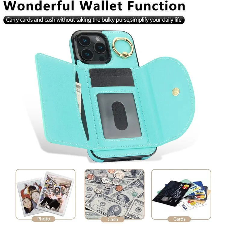 For iPhone 16 Pro Case RFID Blocking Wallet Kickstand Leather + TPU Phone Cover