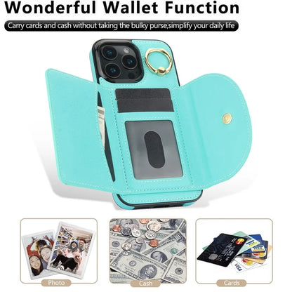 For iPhone 16 Pro Case RFID Blocking Wallet Kickstand Leather + TPU Phone Cover