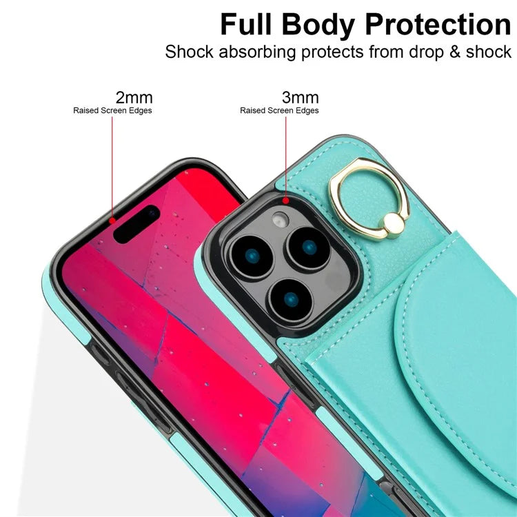 For iPhone 16 Pro Case RFID Blocking Wallet Kickstand Leather + TPU Phone Cover