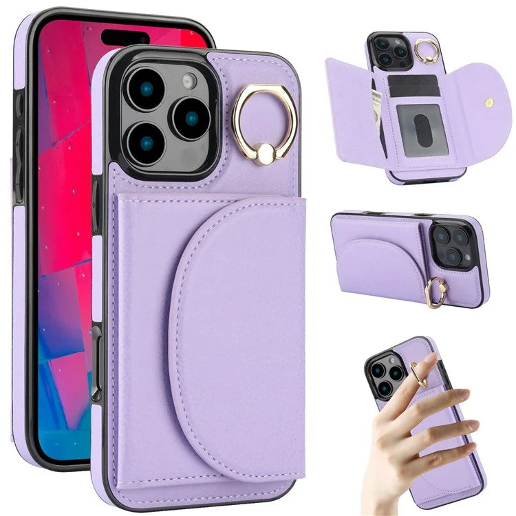For iPhone 16 Pro Case RFID Blocking Wallet Kickstand Leather + TPU Phone Cover