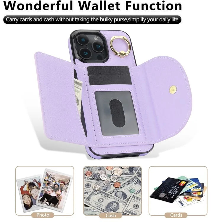 For iPhone 16 Pro Case RFID Blocking Wallet Kickstand Leather + TPU Phone Cover