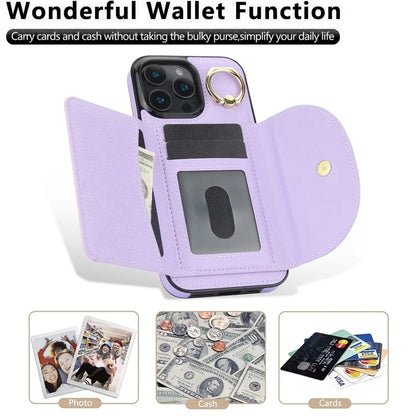For iPhone 16 Pro Case RFID Blocking Wallet Kickstand Leather + TPU Phone Cover