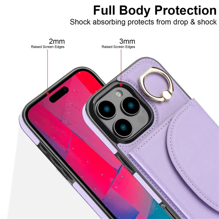 For iPhone 16 Pro Case RFID Blocking Wallet Kickstand Leather + TPU Phone Cover