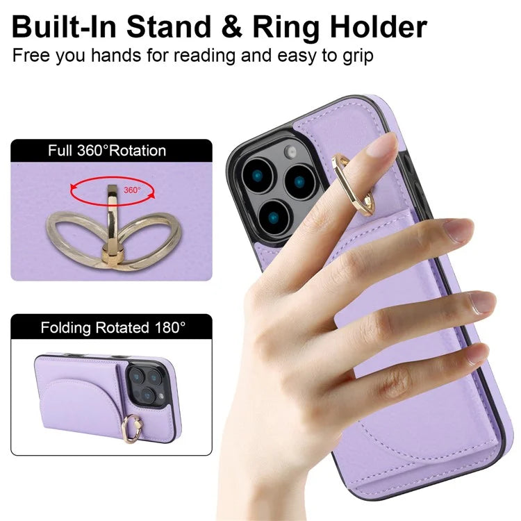 For iPhone 16 Pro Case RFID Blocking Wallet Kickstand Leather + TPU Phone Cover