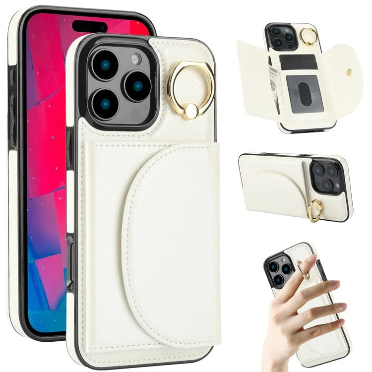 For iPhone 16 Pro Case RFID Blocking Wallet Kickstand Leather + TPU Phone Cover