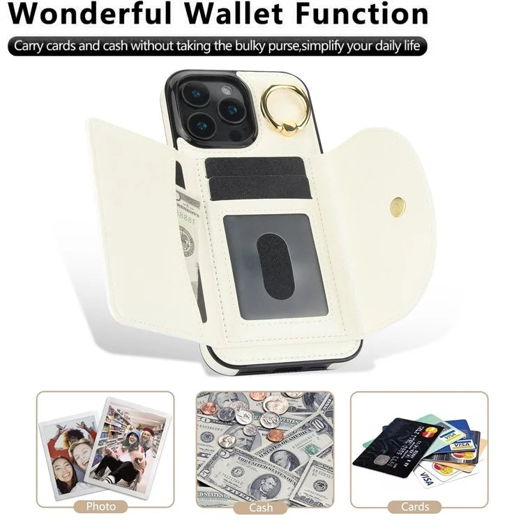 For iPhone 16 Pro Case RFID Blocking Wallet Kickstand Leather + TPU Phone Cover