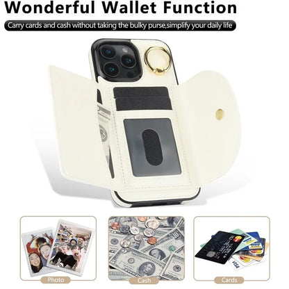 For iPhone 16 Pro Case RFID Blocking Wallet Kickstand Leather + TPU Phone Cover