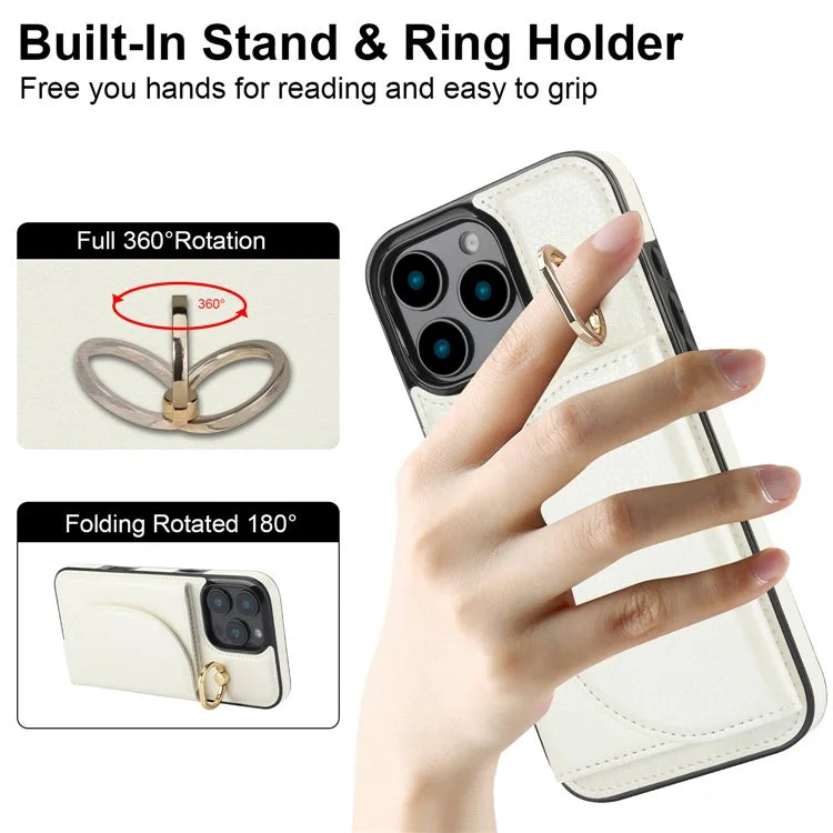 For iPhone 16 Pro Case RFID Blocking Wallet Kickstand Leather + TPU Phone Cover