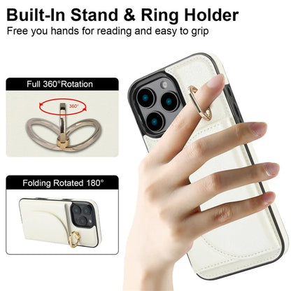 For iPhone 16 Pro Case RFID Blocking Wallet Kickstand Leather + TPU Phone Cover