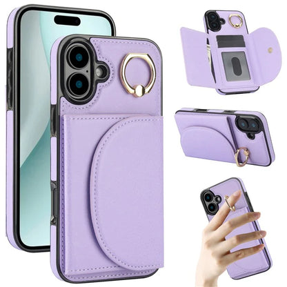 For iPhone 16 Case RFID Blocking Wallet Kickstand Leather + TPU Phone Cover
