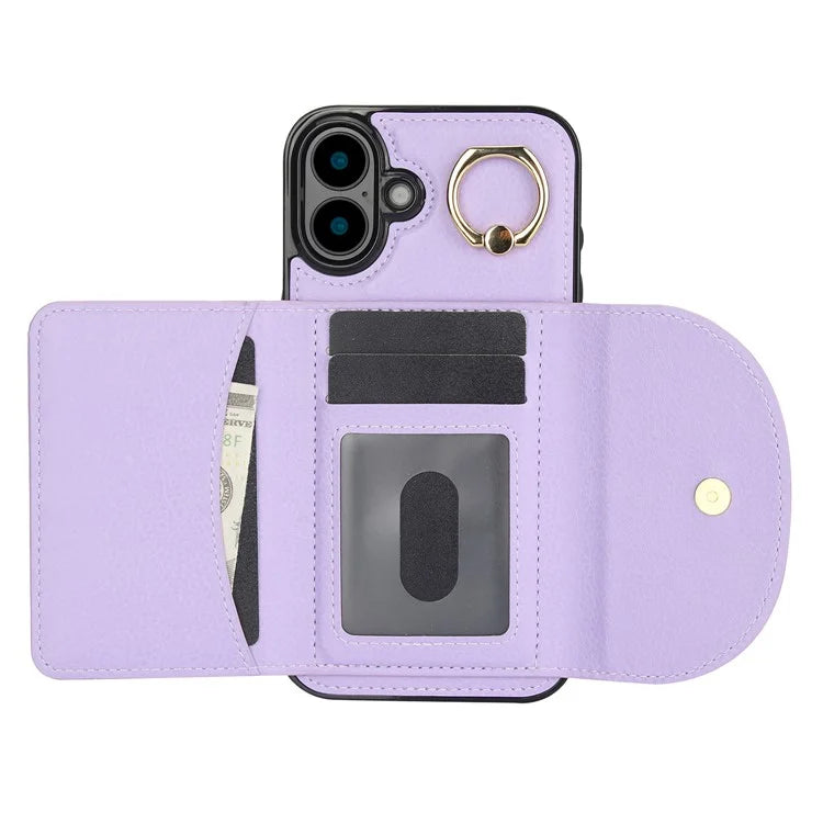 For iPhone 16 Case RFID Blocking Wallet Kickstand Leather + TPU Phone Cover