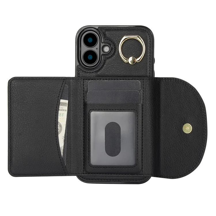 For iPhone 16 Case RFID Blocking Wallet Kickstand Leather + TPU Phone Cover