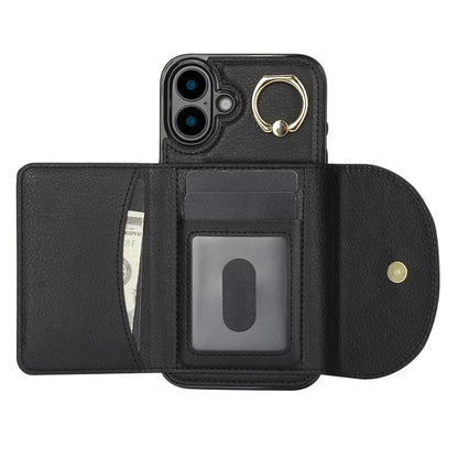 For iPhone 16 Case RFID Blocking Wallet Kickstand Leather + TPU Phone Cover