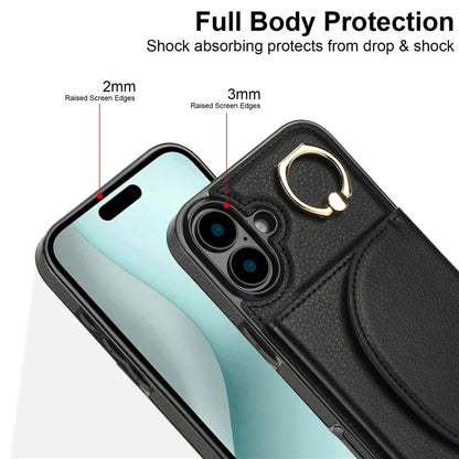 For iPhone 16 Case RFID Blocking Wallet Kickstand Leather + TPU Phone Cover