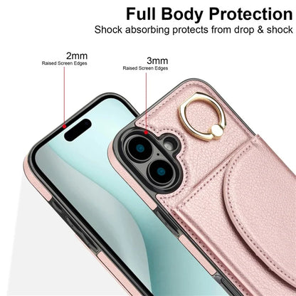 For iPhone 16 Case RFID Blocking Wallet Kickstand Leather + TPU Phone Cover