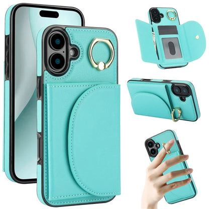 For iPhone 16 Case RFID Blocking Wallet Kickstand Leather + TPU Phone Cover