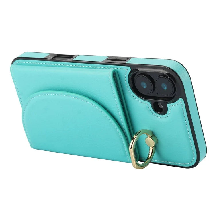 For iPhone 16 Case RFID Blocking Wallet Kickstand Leather + TPU Phone Cover