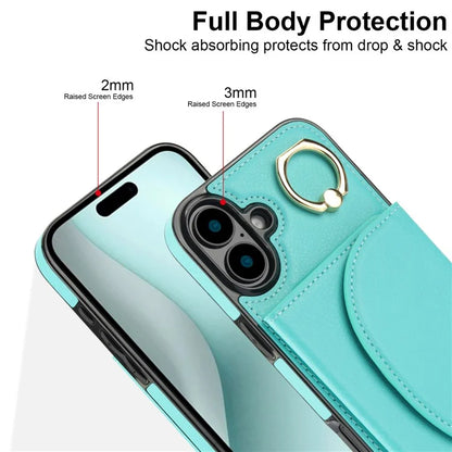 For iPhone 16 Case RFID Blocking Wallet Kickstand Leather + TPU Phone Cover