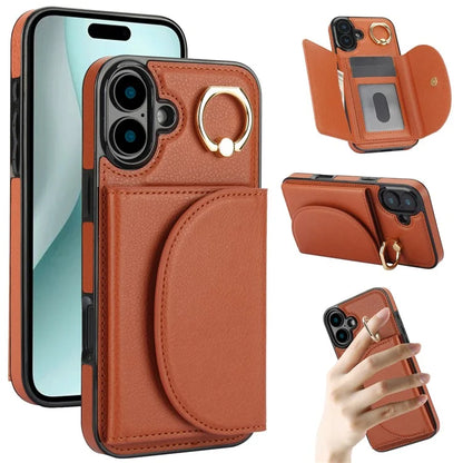 For iPhone 16 Case RFID Blocking Wallet Kickstand Leather + TPU Phone Cover
