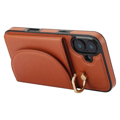 For iPhone 16 Case RFID Blocking Wallet Kickstand Leather + TPU Phone Cover