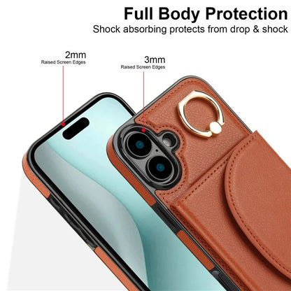 For iPhone 16 Case RFID Blocking Wallet Kickstand Leather + TPU Phone Cover