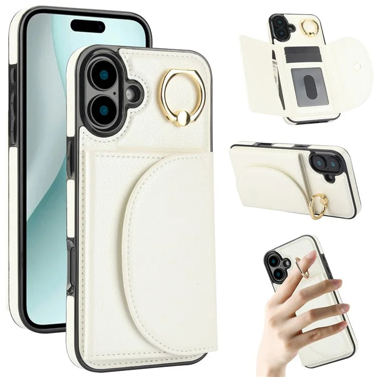 For iPhone 16 Case RFID Blocking Wallet Kickstand Leather + TPU Phone Cover