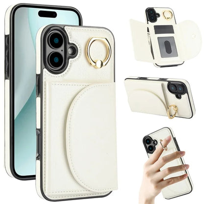 For iPhone 16 Case RFID Blocking Wallet Kickstand Leather + TPU Phone Cover