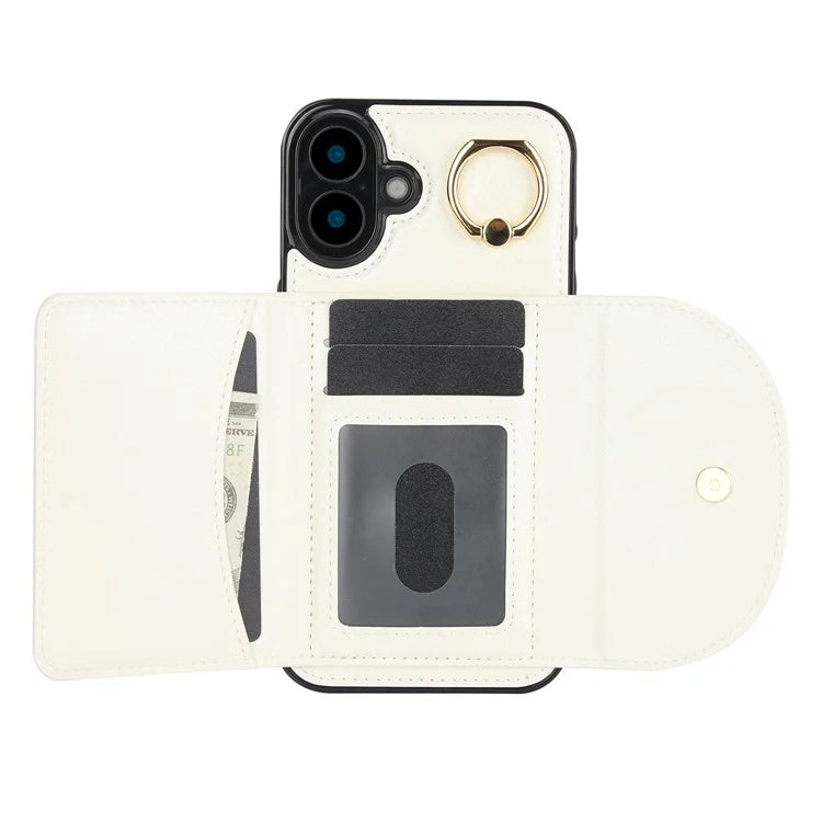 For iPhone 16 Case RFID Blocking Wallet Kickstand Leather + TPU Phone Cover