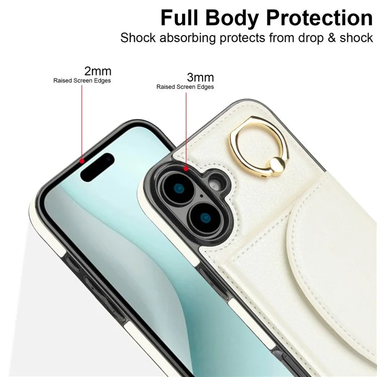 For iPhone 16 Case RFID Blocking Wallet Kickstand Leather + TPU Phone Cover