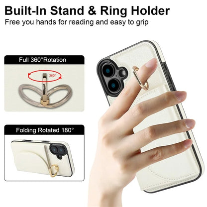 For iPhone 16 Case RFID Blocking Wallet Kickstand Leather + TPU Phone Cover